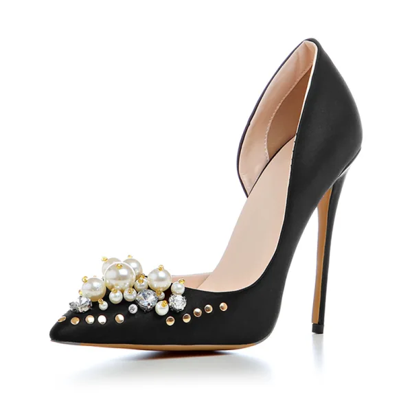 Fashion Champagne Wedding Shoes 2020 Rhinestone Pearl 12 cm Stiletto Heels Pointed Toe Wedding Pumps