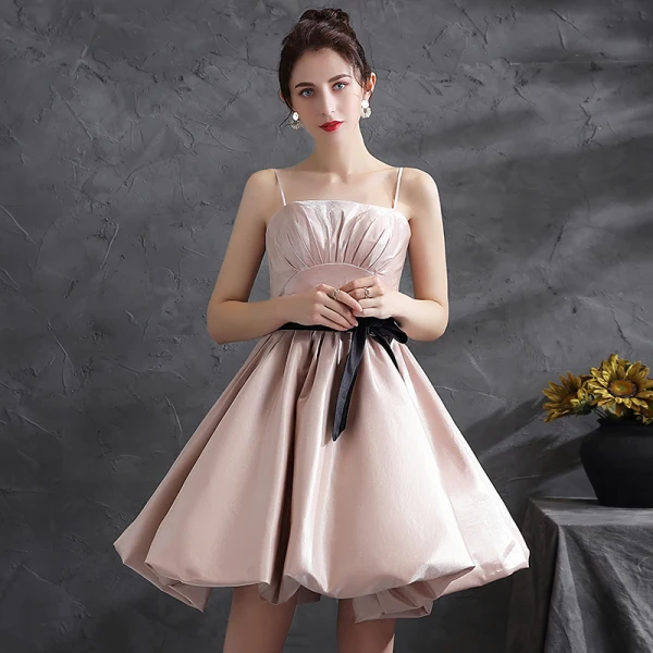 Fashion Blushing Pink Cocktail Dresses Party Dresses 2021 A-Line / Princess Strapless Bow Sleeveless Backless Short Cocktail Party Formal Dresses