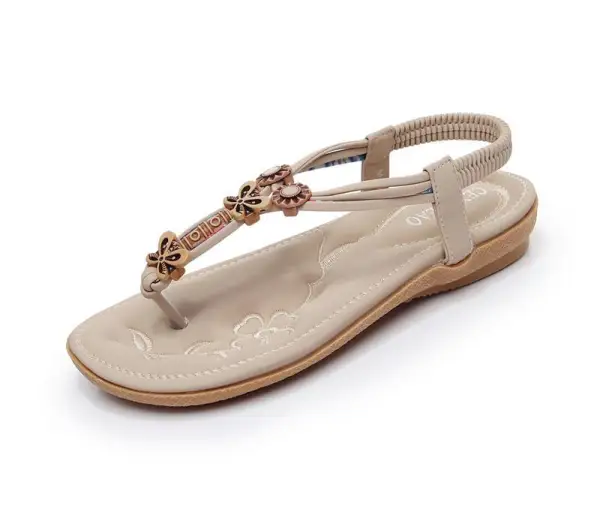 Bohemia Roman Black Beach Slipper & Flip flops 2020 Open / Peep Toe Flat Womens Shoes