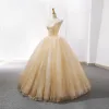 Sparkly Champagne Wedding Dresses 2018 Ball Gown Glitter Sequins Sweetheart Sleeveless Floor-Length / Long Wedding