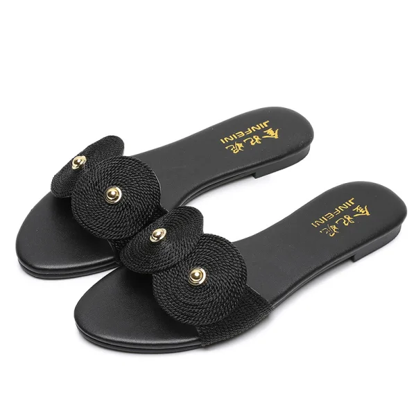 Rimelig Aprikos Casual Flette Slipper & Flip Flops 2020 Flate Peep Toe Damesko