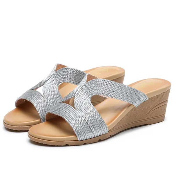 Cyganeria Czarne Przypadkowy Warkocz Sandały Damskie 2020 5 cm Na Koturnie Peep Toe Sandały