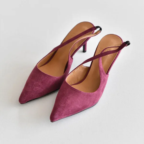Simple Noire Bureau OL Slingbacks Sandales Femme 2020 Daim 8 cm Talons Aiguilles À Bout Pointu Sandales
