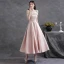Modest / Simple Blushing Pink Satin Homecoming Graduation Dresses Bridesmaid Dresses 2021 A-Line / Princess Off-The-Shoulder Sleeveless Backless Tea-length Formal Dresses
