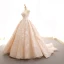 Elegant Champagne Wedding Dresses 2018 Ball Gown Lace Appliques Shoulders Backless Sleeveless Chapel Train Wedding