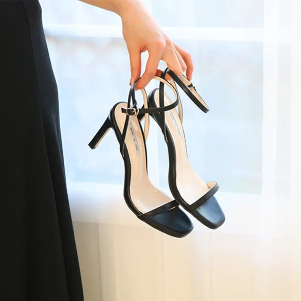 Modest / Simple White Street Wear Summer Womens Sandals 2020 Ankle Strap 10 cm Stiletto Heels Open / Peep Toe Sandals