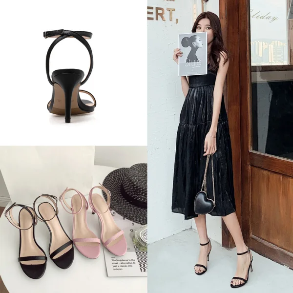 Sexy Black Summer Street Wear Womens Sandals 2020 Ankle Strap 9 cm Stiletto Heels Open / Peep Toe Sandals