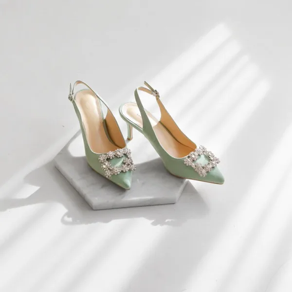 Chic / Beautiful Yellow Bridesmaid Slingbacks Womens Sandals 2020 Suede Rhinestone 10 cm Stiletto Heels Pointed Toe Sandals