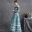 Chic / Beautiful Jade Green Glitter Ruffle Prom Dresses 2021 A-Line / Princess Off-The-Shoulder Short Sleeve Backless Floor-Length / Long Formal Dresses