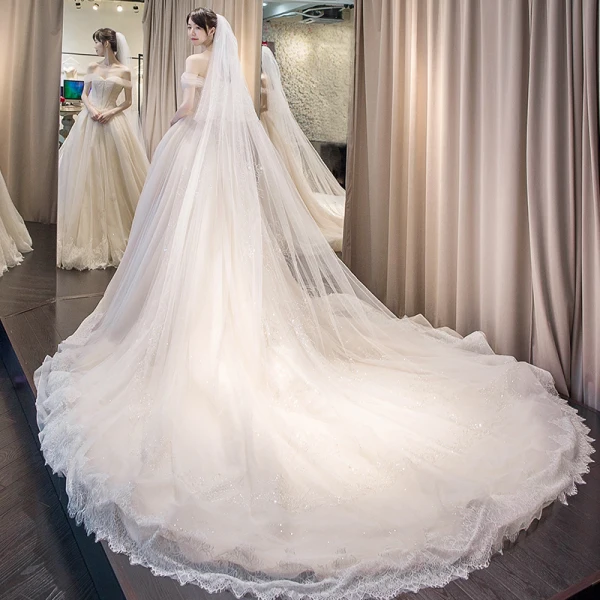 Schöne Champagner Brautkleider 2018 Ballkleid Perlenstickerei Pailletten Mit Spitze Off Shoulder Rückenfreies Ärmellos Königliche Schleppe Hochzeit