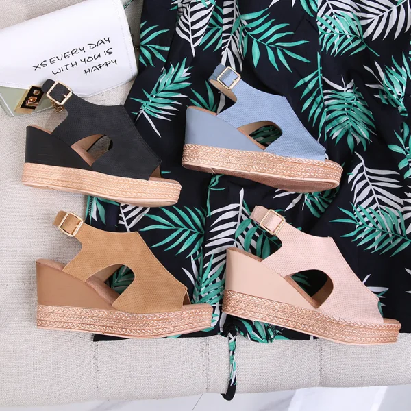 Proste / Simple Brązowy Lato Plaża Sandały Damskie 2020 8 cm Na Koturnie Peep Toe Sandały