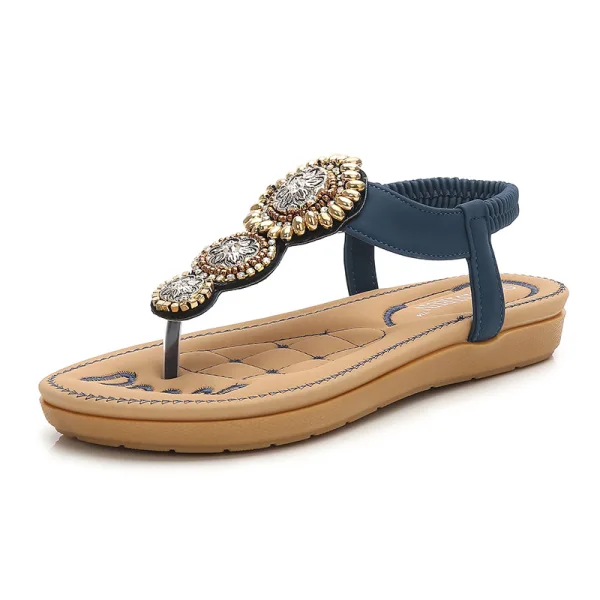 Bohême Noire Été Plage Pantoufle & Tongs 2020 Faux Diamant Peep Toes / Bout Ouvert Plate Chaussures Femmes