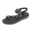 Cyganeria Granatowe Plaża Pantofle & Klapki 2020 Rhinestone Z Paskiem Peep Toe Płaskie Buty Damskie