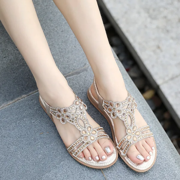 Bohemen Zilveren Zomer Straatkleding Rhinestone Pantoffel & Slippers 2020 Peep Toe Platte Damesschoenen