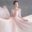 Chic / Beautiful Blushing Pink Ruffle Evening Dresses  Prom Dresses 2021 A-Line / Princess V-Neck 3/4 Sleeve Backless Sash Floor-Length / Long Evening Party Formal Dresses