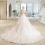 Luxury / Gorgeous Champagne Wedding Dresses 2018 Ball Gown Lace Flower Appliques Beading Sequins Off-The-Shoulder Backless Short Sleeve Cathedral Train Wedding