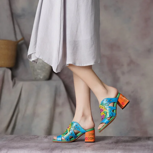 Traditionnel Bleu Vêtement de rue Sandales Femme 2020 Cuir 5 cm Talons Aiguilles Peep Toes / Bout Ouvert Sandales