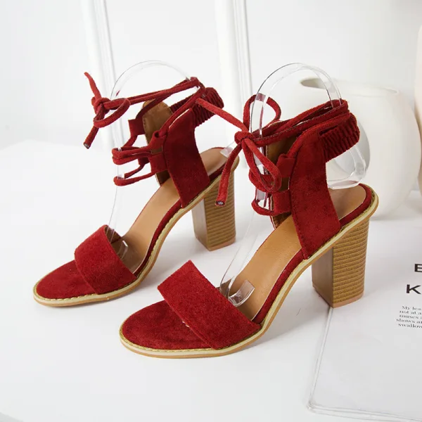 Chic / Beautiful Black Street Wear Suede Womens Sandals 2020 Ankle Strap 9 cm Thick Heels Open / Peep Toe Sandals