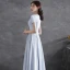 Modest  Grey Crystal Rhinestone Satin Evening Dresses  2021 A-Line / Princess Scoop Neck Short Sleeve Floor-Length / Long Evening Party Formal Dresses