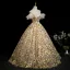 Flower Fairy Yellow Beading Sequins Lace Flower Floral Prom Dresses 2025 Ball Gown Spaghetti Straps Short Sleeve Backless Floor-Length / Long Formal Dresses