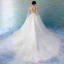 Chic / Belle Blanche Robe De Mariée 2018 Robe Boule En Dentelle Appliques Perlage Paillettes V-Cou Dos Nu 3/4 Manches Cathedral Train Mariage