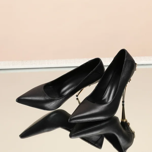 Chic / Belle Noire Bureau OL Escarpins 2020 Cuir 10 cm Talons Aiguilles À Bout Pointu Escarpins