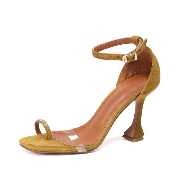 Enkla Röd Casual Mocka Sandaler Dam 2020 Läder Ankelband 10 cm Stilettklackar Peep Toe Sandaler