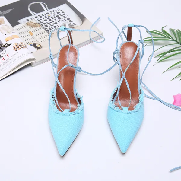 Chic / Beautiful Red Street Wear Womens Sandals 2020 Amazing / Unique Stiletto Heels 10 cm Ankle Strap Pointed Toe Sandals