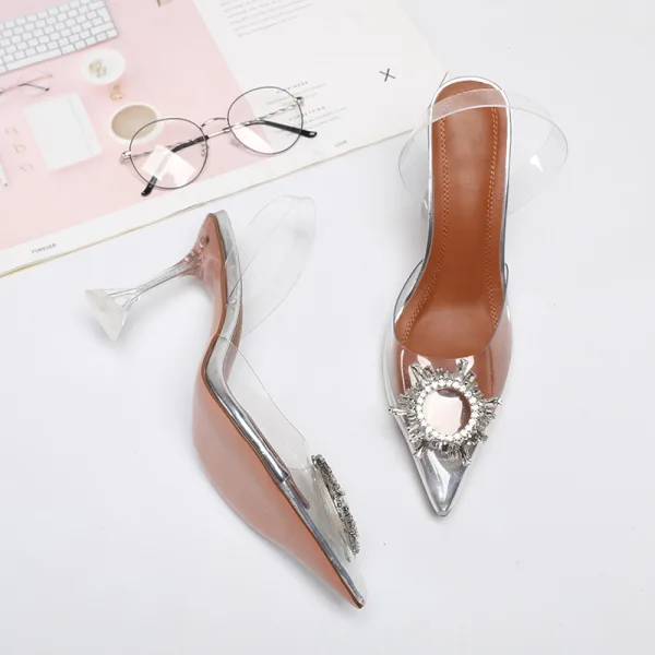 Transparent Silver Cocktail Party Summer Womens Sandals 2020 Rhinestone 10 cm Stiletto Heels Pointed Toe Sandals