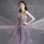 Chic / Beautiful Purple Prom Dresses Evening Dresses  2021 A-Line / Princess Strapless Sequins Lace Flower Sleeveless Backless Sweep Train Evening Party Formal Dresses