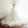 Chic / Beautiful Ivory Wedding Dresses 2018 Ball Gown Amazing / Unique Sweetheart Sleeveless Backless Chapel Train Wedding