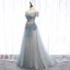 Charmant Himmelblau Abendkleider 2020 A Linie Perlenstickerei Perle Pailletten Spitze Blumen Off Shoulder Rückenfreies Lange Festliche Kleider