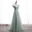 Vintage / Retro Sage Green Prom Dresses A-Line / Princess 2020 Scoop Neck Beading Rhinestone Sequins Sleeveless Backless Floor-Length / Long Formal Dresses