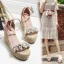 Fashion Blushing Pink Street Wear Summer Braid Womens Sandals 2020 Pearl Ankle Strap Rhinestone 10 cm Wedges Open / Peep Toe Sandals