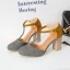Schlicht Schwarz Strassenmode Sandalen Damen 2020 T-Riemen 8 cm Thick Heels Runde Zeh Sandaletten