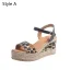 Erschwinglich Schwarz Strassenmode Zebramuster Sandalen Damen 2020 5 cm Keilabsatz Peeptoes Sandaletten