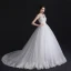 Modest / Simple White Wedding Dresses 2018 Ball Gown Lace V-Neck Backless Sleeveless Court Train Wedding