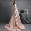 Élégant Champagne Satin Robe De Soirée 2021 Princesse Encolure Dégagée Perlage Faux Diamant Paillettes Sans Manches Train De Balayage Soirée Robe De Ceremonie