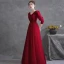 Chic / Beautiful Burgundy Prom Dresses 2021 A-Line / Princess V-Neck 3/4 Sleeve Sash Floor-Length / Long Prom Formal Dresses