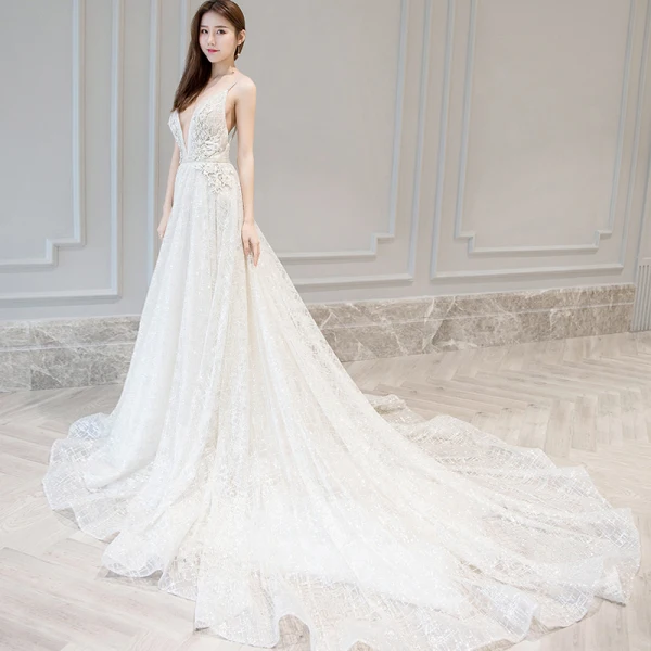 Sexy Ivoire Robe De Mariée 2018 Princesse Appliques En Dentelle Avec Châle Détachable Bretelles Spaghetti Dos Nu Sans Manches Chapel Train Mariage
