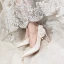 Charming Ivory Satin Pearl Wedding Shoes 2020 Leather Lace Flower 8 cm Stiletto Heels Pointed Toe Wedding Pumps