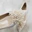 Elegant Elfenben Satin Perle Brudesko 2020 Lær 3 cm Lav Hæl Spisse Bryllup Pumps