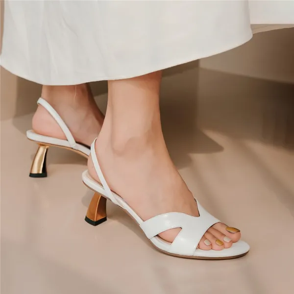 Modest / Simple Summer Brown Street Wear Womens Sandals 2020 Leather 6 cm Stiletto Heels Open / Peep Toe Sandals