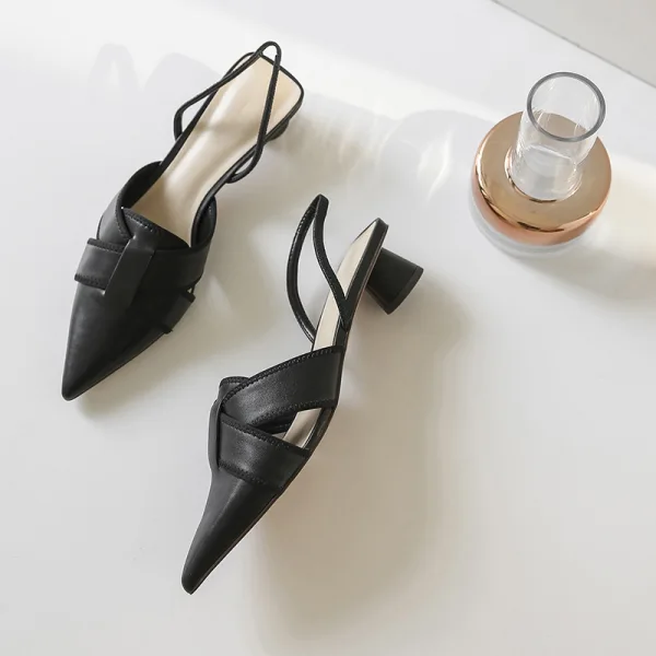 Enkla Vita Slingback Casual Läder Sandaler Dam 2020 4 cm Låg Klack Spetsiga Sandaler