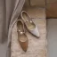Schlicht Sommer Braun Strassenmode Sandalen Damen 2020 Leder Perle 5 cm Thick Heels Quadratische Zehe Sandaletten