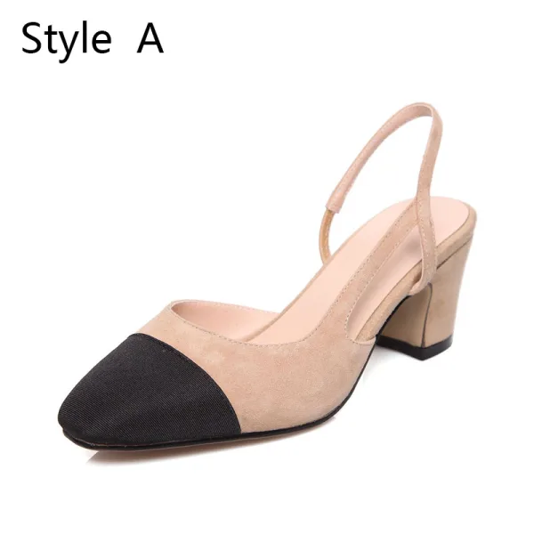 Chic / Beautiful Summer Slingbacks Beige Street Wear Leather Womens Sandals 2020 7 cm Thick Heels Pointed Toe Sandals