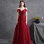 Chic / Beautiful Burgundy Puffy Prom Dresses 2021 A-Line / Princess Spaghetti Straps Short Sleeve Backless Sash Floor-Length / Long Formal Dresses