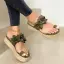 Abordable Été Noire Plage Sandales Femme 2020 Fleur 4 cm Compensées Peep Toes / Bout Ouvert Sandales