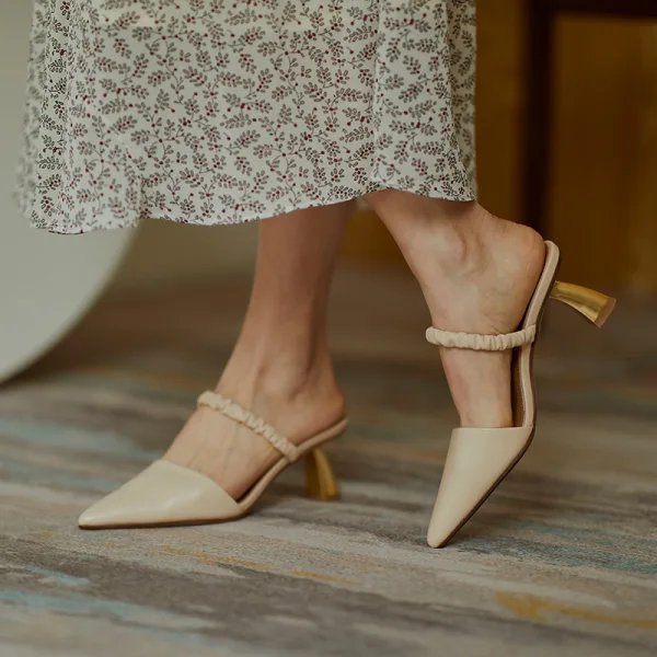 Schlicht Sommer Braun Freizeit Sandalen Damen Leder 2020 5 cm Stilettos Spitzschuh Sandaletten