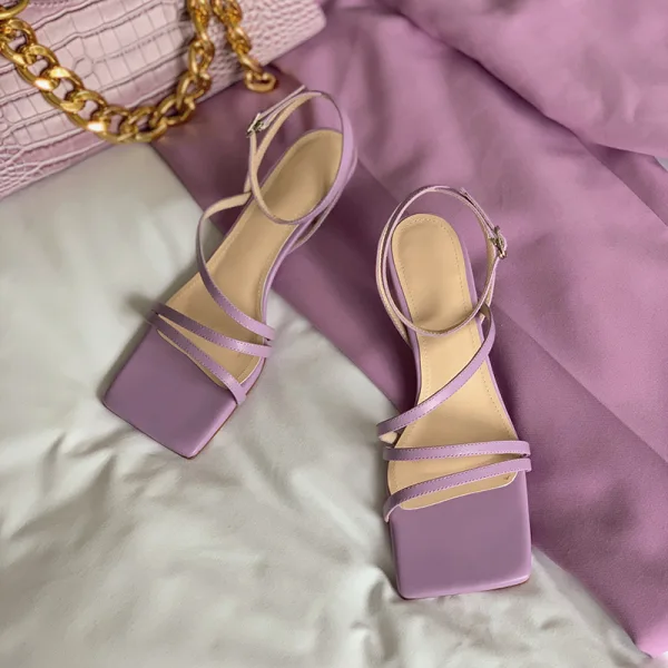 Simple Été Ivoire Vêtement de rue Sandales Femme 2020 Cuir Bride Cheville 5 cm Talons Aiguilles Peep Toes / Bout Ouvert Sandales
